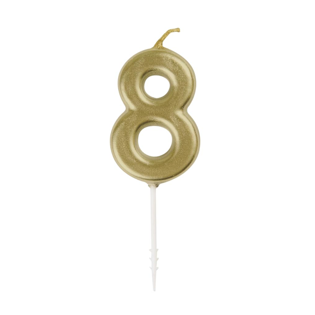 Mini Metallic Gold Number 8 Pick Birthday Candle
