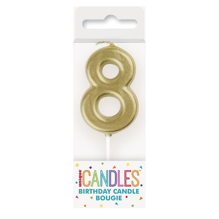 Mini Metallic Gold Number 8 Pick Birthday Candle