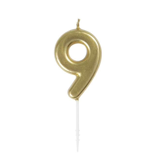 Mini Metallic Gold Number 9 Pick Birthday Candle