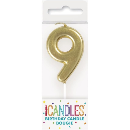 Mini Metallic Gold Number 9 Pick Birthday Candle