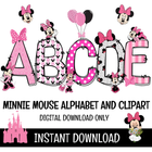 Minnie Mouse Doodle Alphabet Letters, Numbers PNG Bundle Instant Download