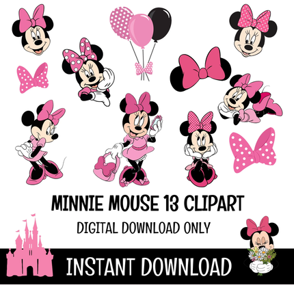 Minnie Mouse Doodle Alphabet Letters, Numbers PNG Bundle Instant Download