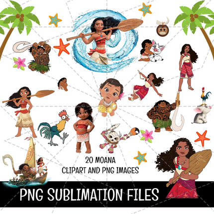 Moana 2 Doodle Alphabet Letters, Numbers PNG Bundle Instant Download