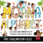 Moana 2 Doodle Alphabet Letters, Numbers PNG Bundle Instant Download