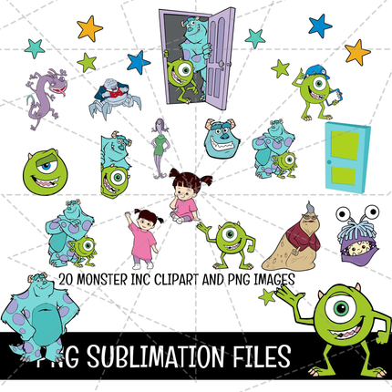 Monster Inc Doodle Alphabet Letters PNG Bundle Instant Download