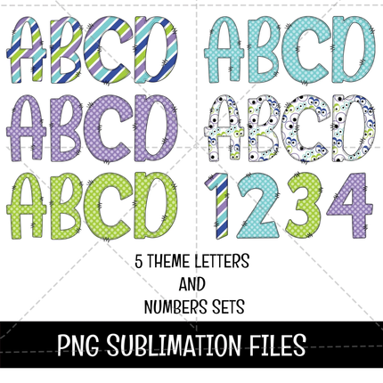 Monster Inc Doodle Alphabet Letters PNG Bundle Instant Download