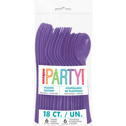 Neon Purple Solid Assorted Plastic Cutlery, 18ct