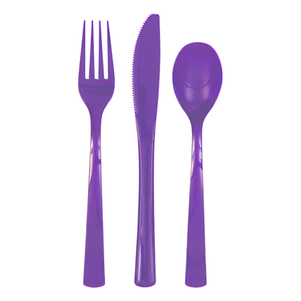 Neon Purple Solid Assorted Plastic Cutlery, 18ct