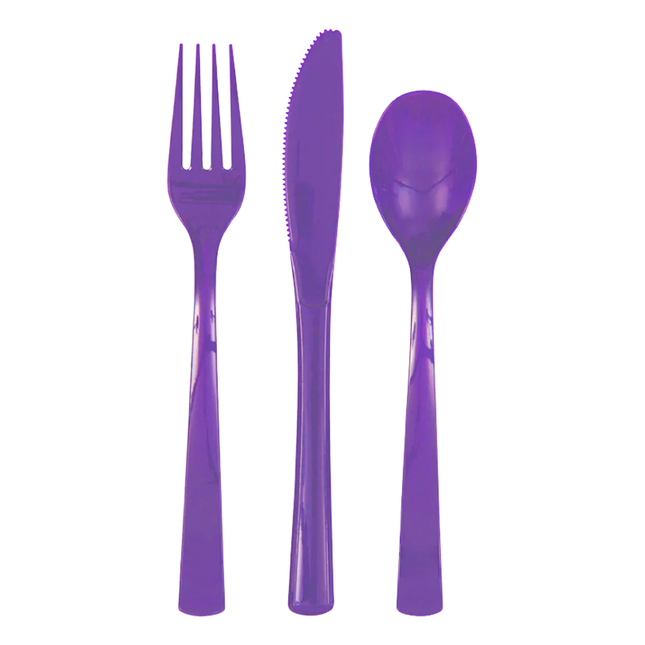 Neon Purple Solid Assorted Plastic Cutlery, 18ct