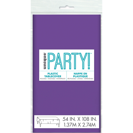 Neon Purple Solid Rectangular Plastic Table Cover, 54" x 108"