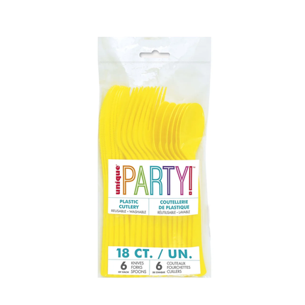 Neon Yellow Assorted Plastic Cutlery, 18ct