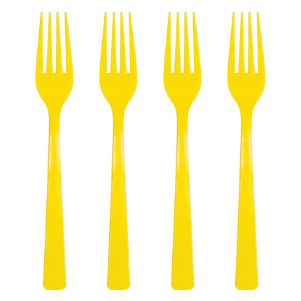 Neon Yellow Solid Plastic Forks, 18ct