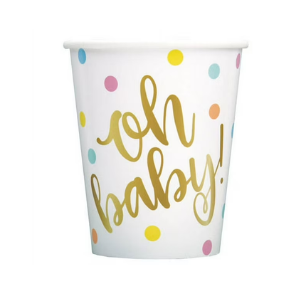 Oh Baby Gold Baby Shower 9oz Paper Cups, 8ct