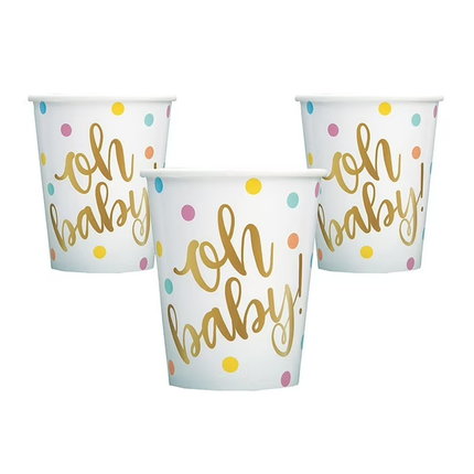 Oh Baby Gold Baby Shower 9oz Paper Cups, 8ct