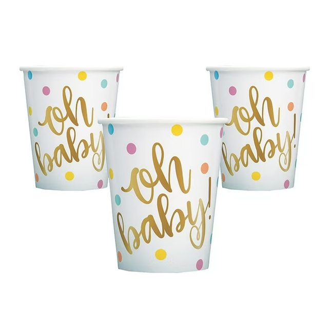Oh Baby Gold Baby Shower 9oz Paper Cups, 8ct