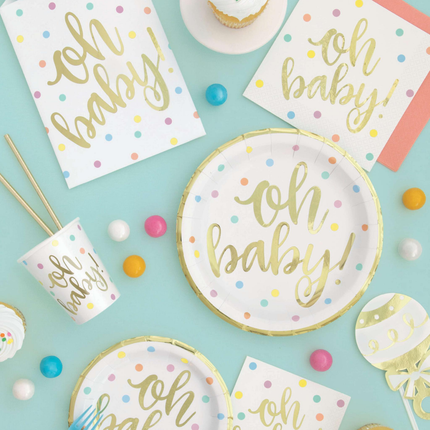 Oh Baby Gold Baby Shower 9oz Paper Cups, 8ct