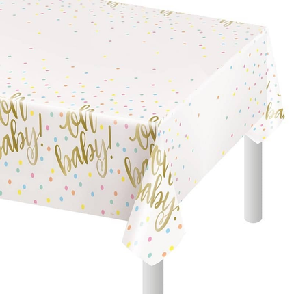 Oh Baby Gold Baby Shower set component: Oh Baby Gold Baby Shower Rectangular Plastic Table Cover