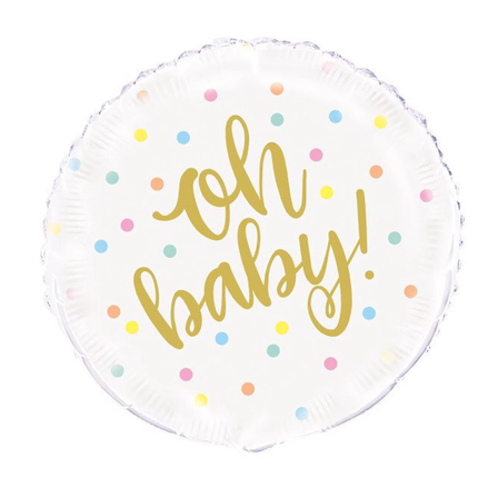 Oh Baby Gold Baby Shower Round Foil Balloon 18", Packaged