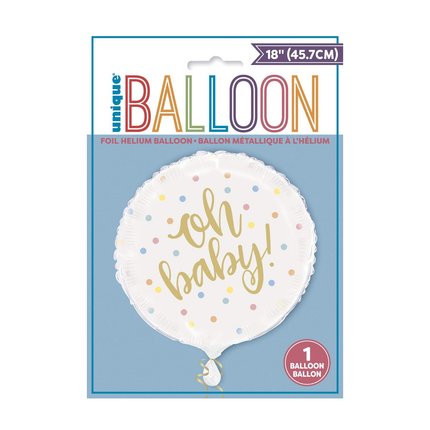 Oh Baby Gold Baby Shower set component: Oh Baby Gold Baby Shower Round Foil Balloon 18", Packaged