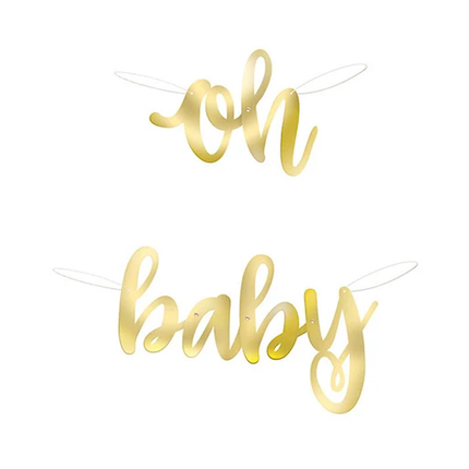 Oh Baby Gold Baby Shower set component: Oh Baby Gold Foil Script Banner, 2.8 ft