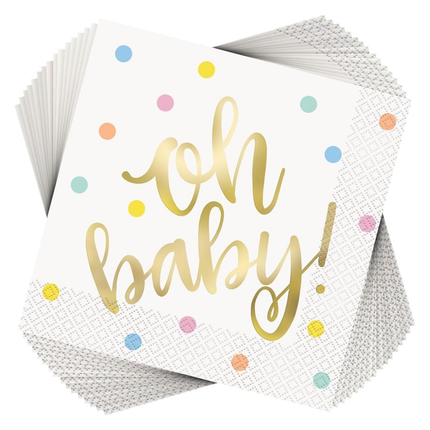 Oh Baby Gold Baby Shower set component: Oh Baby Gold Baby Shower Luncheon Napkins 16 ct