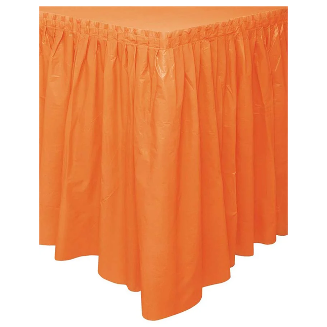 Orange Solid Plastic Table Skirt, 29" x 14 ft