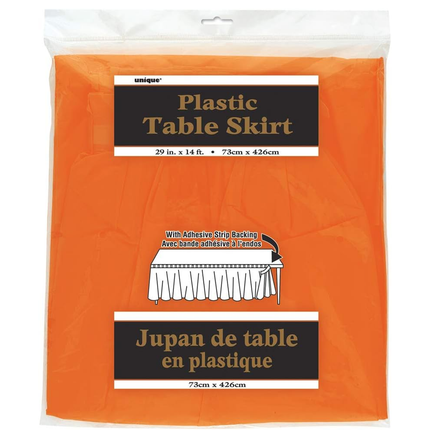 Orange Solid Plastic Table Skirt, 29" x 14 ft