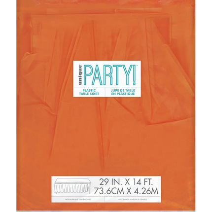 Orange Solid Plastic Table Skirt, 29" x 14 ft