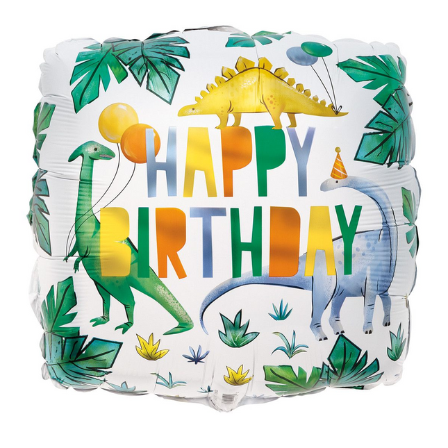  Partying Dinosaurs Square Foil Balloon 18"