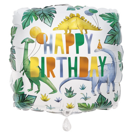 Partying Dinosaurs Square Foil Balloon 18"