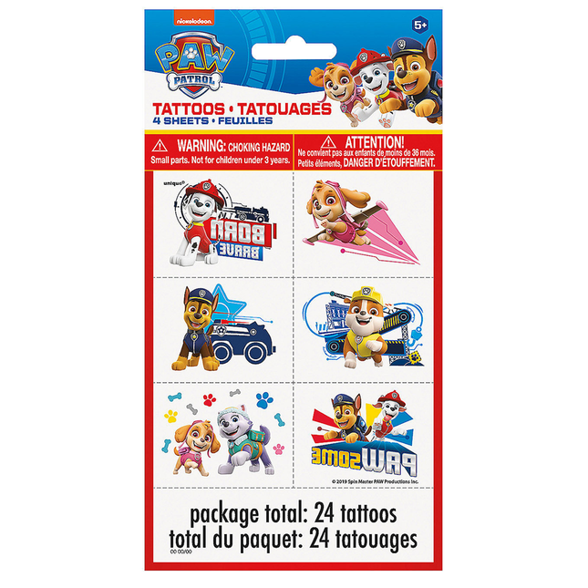 Paw Patrol 4 Tattoo Sheets - 24 Tattoos