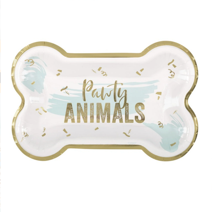 Pawty Animals Dog set component: Pawty Animals Bone-Shaped 10" Plates 8ct - Foil Stamping