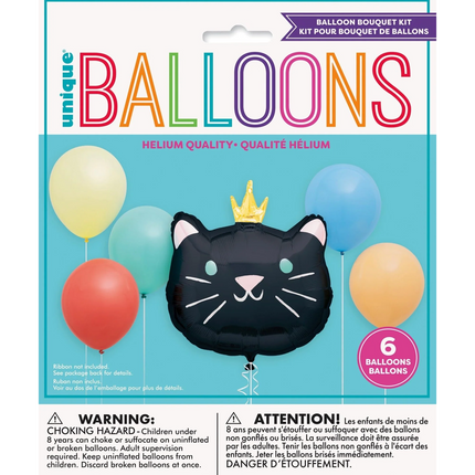 Pawty Animals Cat-Shaped Giant Foil & Latex Balloon Bouquet Kit, 6pc