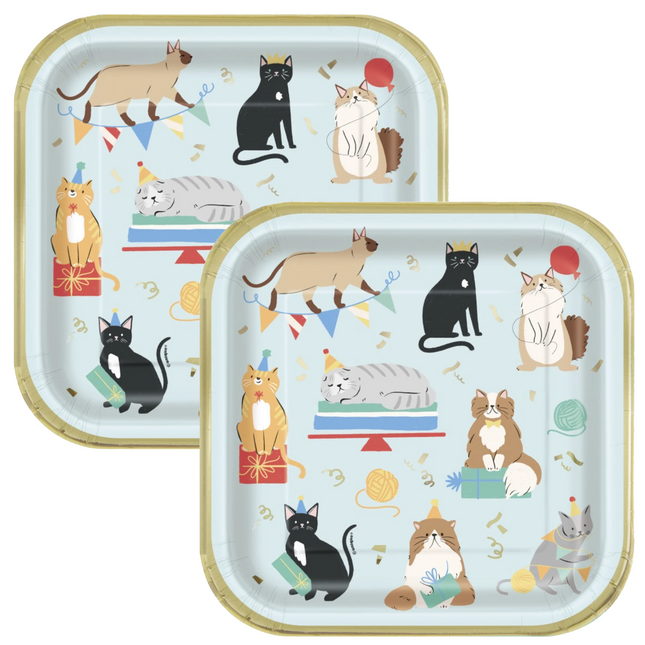 Pawty Animals Cat Square 9" Dinner Plates, 8ct