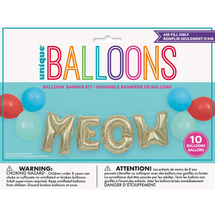 Pawty Animals "Meow" Latex & Foil Letter Balloon Banner Kit