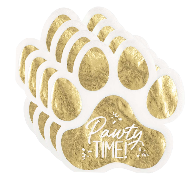  Pawty Time Birthday Paw Shaped Beverage Napkins 16ct