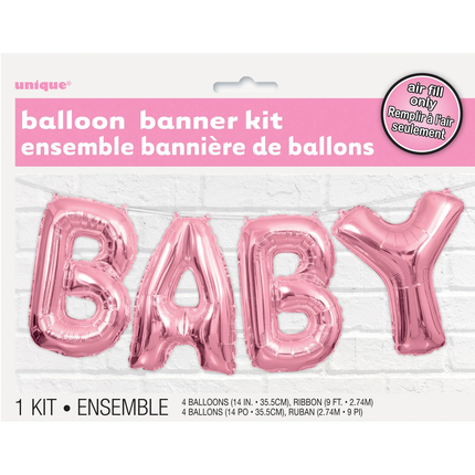 Pink Baby Foil Letter Balloon Banner Kit, 14"