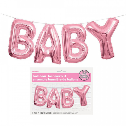 Pink Baby Foil Letter Balloon Banner Kit, 14"