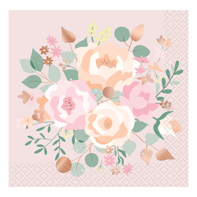 Pink Blooms Beverage Napkins, 16ct - Foil Stamping