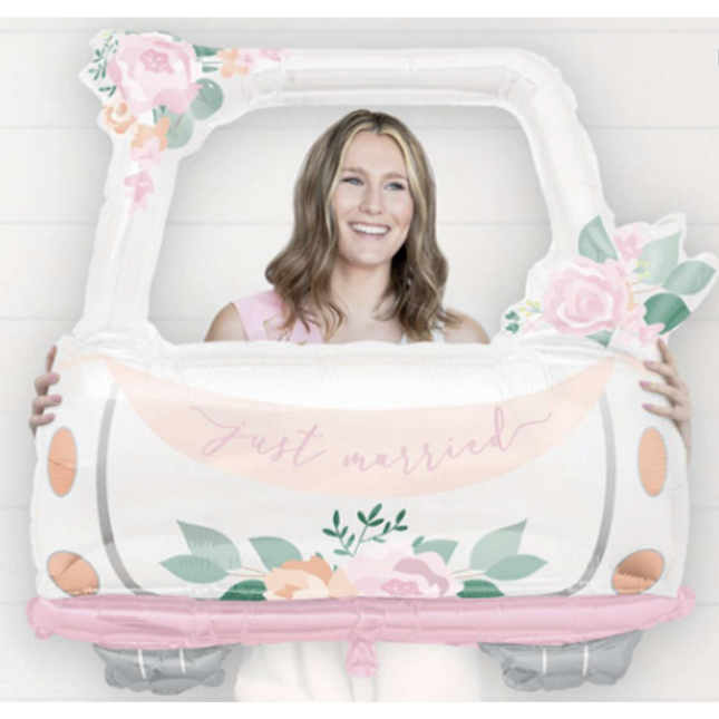 Pink Blooms Car Shaped "Just Married" Giant Foil Balloon 41"
