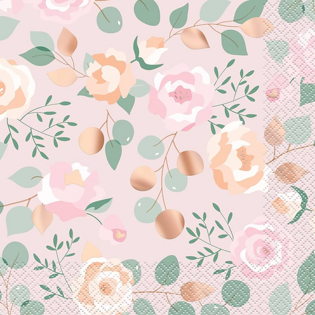 Pink Blooms Luncheon Napkins, 16ct - Foil Stamping