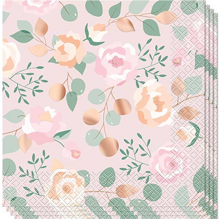 Pink Blooms Luncheon Napkins, 16ct - Foil Stamping