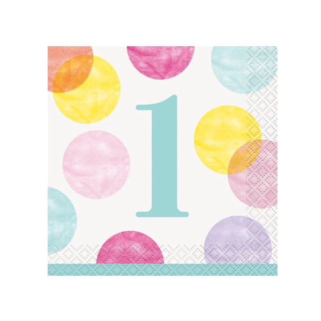 Pink Dots 1st Birthday Beverage Napkins, 16ct