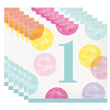 Pink Dots 1st Birthday Beverage Napkins, 16ct