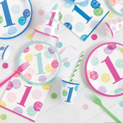 Pink Dots 1st Birthday Luncheon Napkins, 16ct
