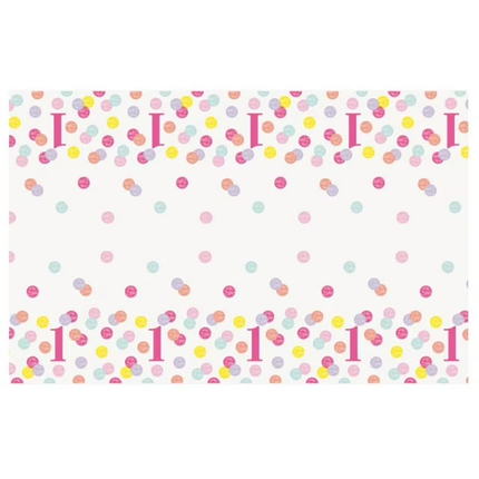 Pink Dots 1st Birthday Rectangular Plastic Table Cover, 54" x 84"