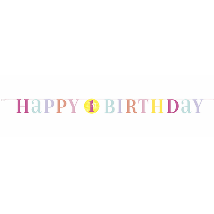 Pink Dots 1st Happy Birthday Banner, 6 ft
