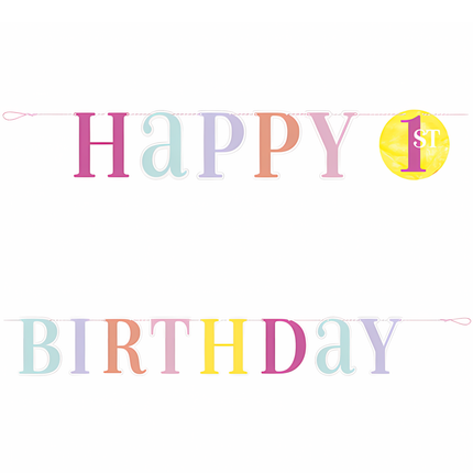 Pink Dots 1st Happy Birthday Banner, 6 ft - product detail included in the set