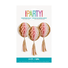 Pink Marble Honeycomb Tissue Hanging Decorations with Tissue Tassels, 3ct 