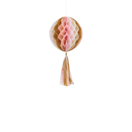 Pink Marble Honeycomb Tissue Hanging Decorations with Tissue Tassels, 3ct 